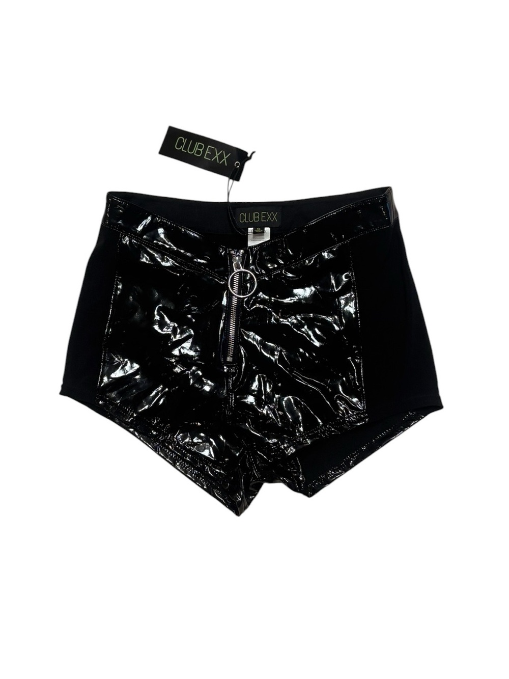 Dolls Kill Black High-Shine Zip Front High-Waist Shorts